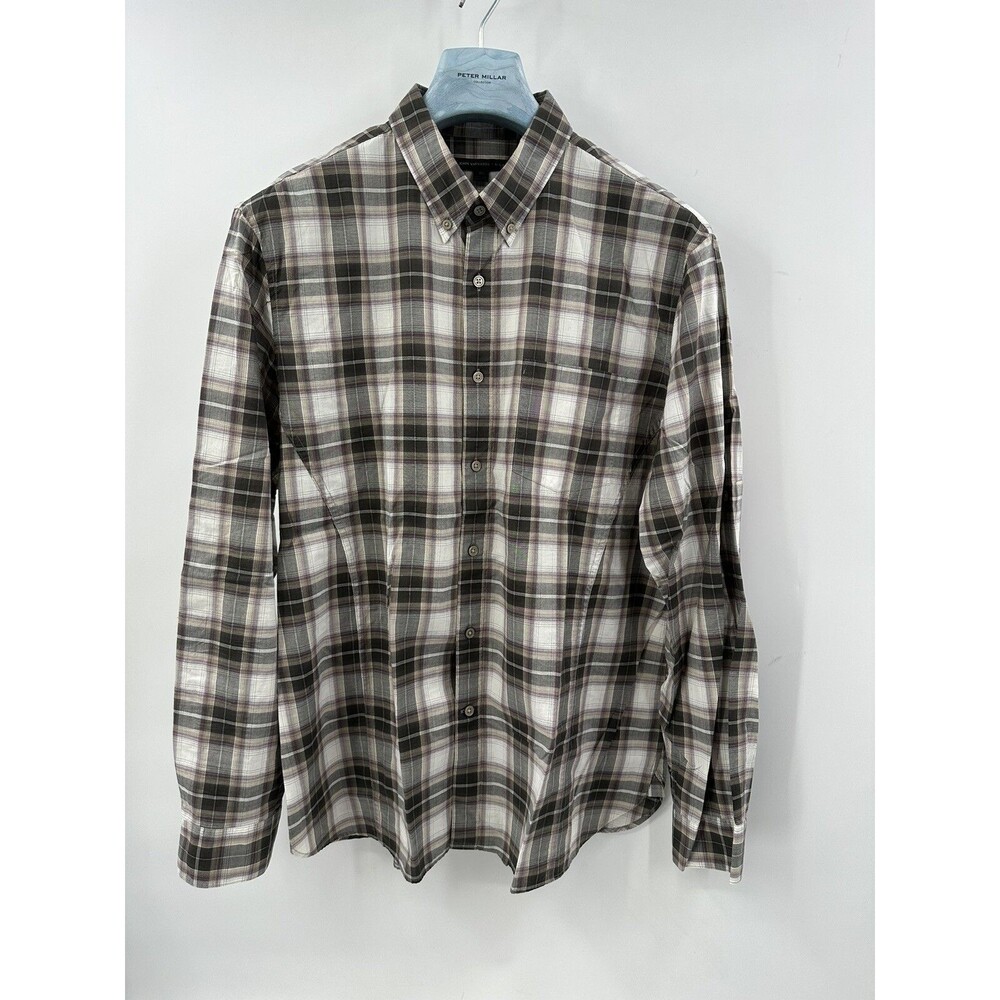 John Varvatos Gray Plaid Button Down Shirt XL (A-3)